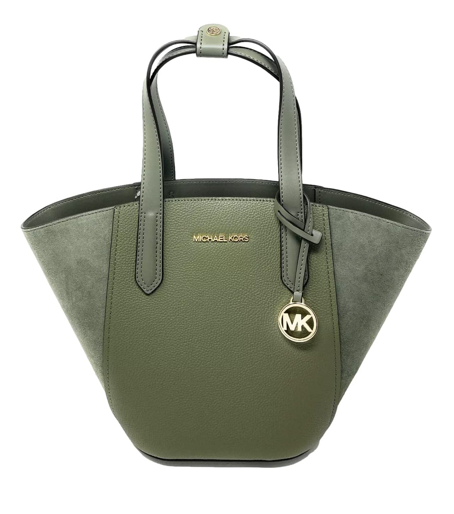 Michael Kors Selma Medium Army Green Genuine Leather Satchel Crossbody  Handbag