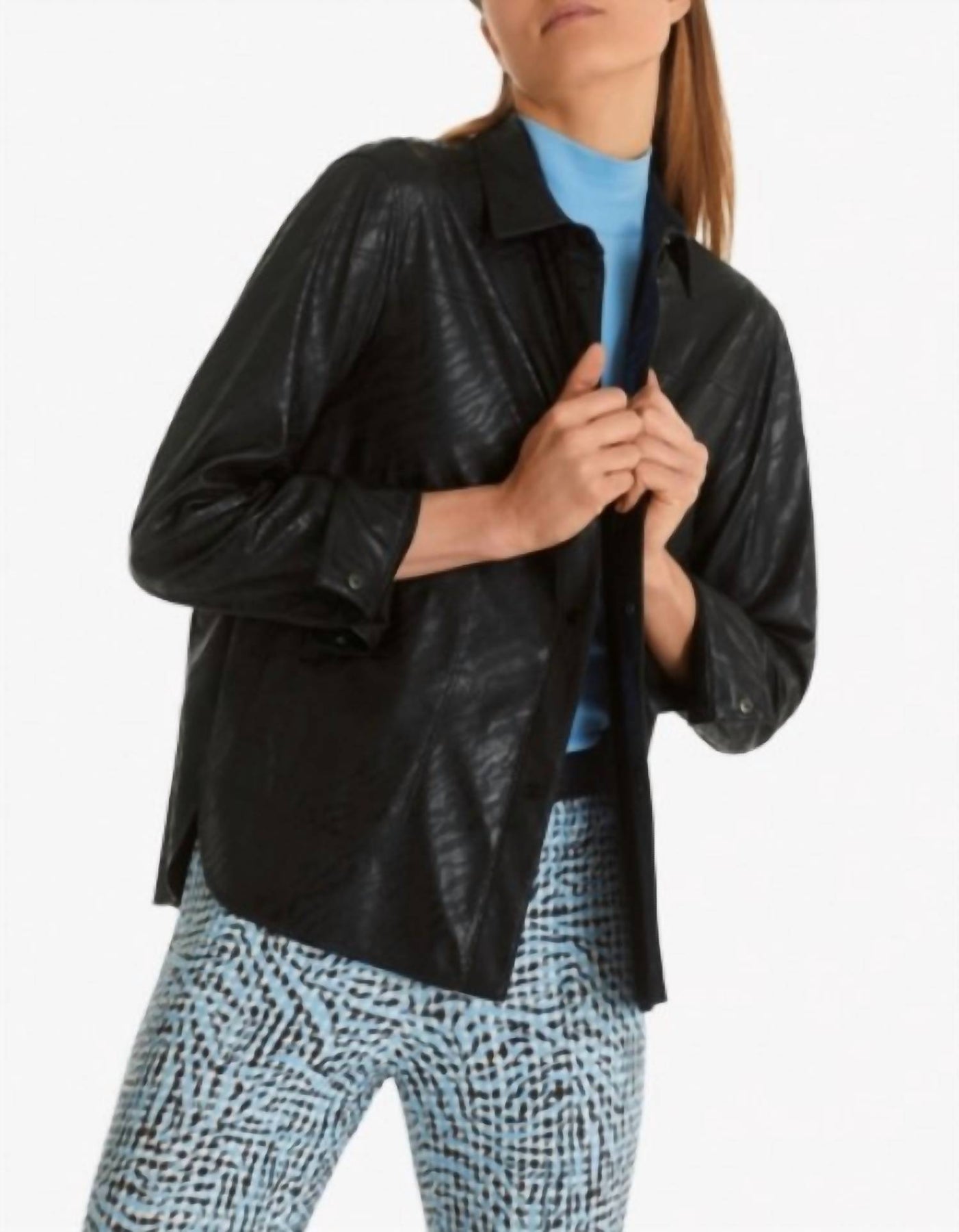 Marc Cain Faux Leather Tiger Shirt Jacket in Black | Shop Premium Outlets