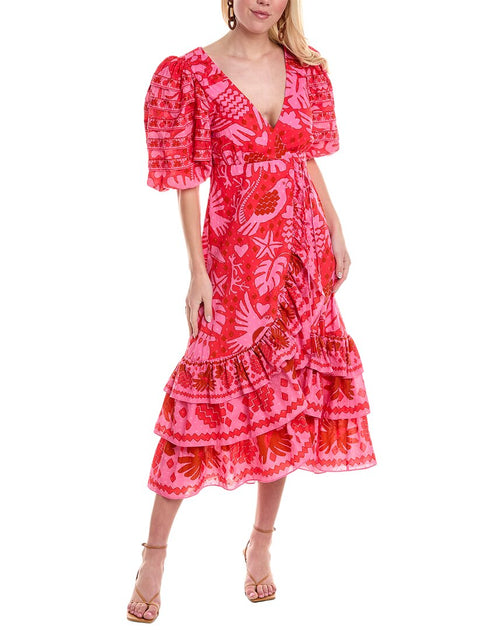FARM Rio Jungle Scarf Red Wrap Midi Dress