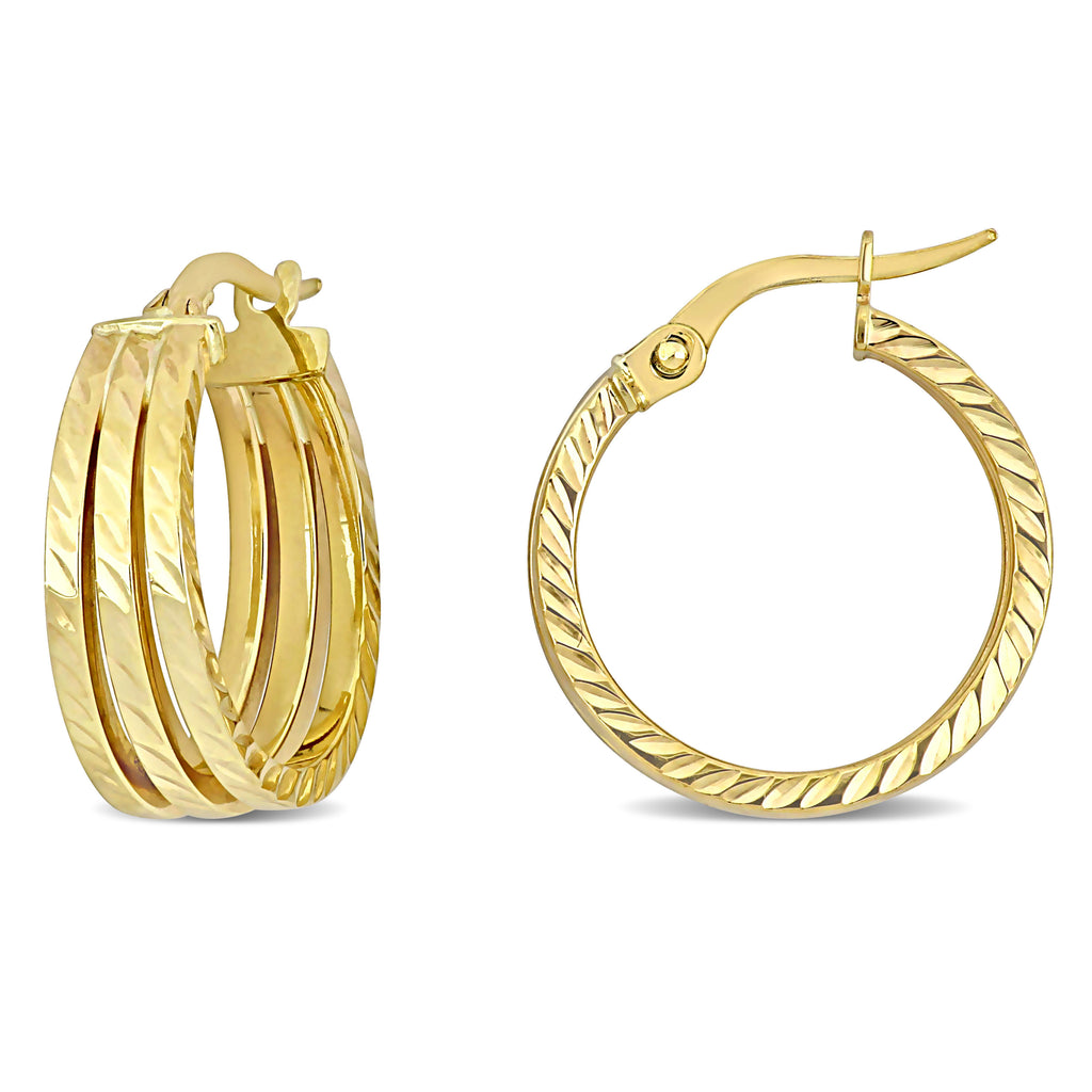 Italian Andiamo 14kt Yellow Gold Over Resin Wide Huggie Hoop Earrings. 3/4