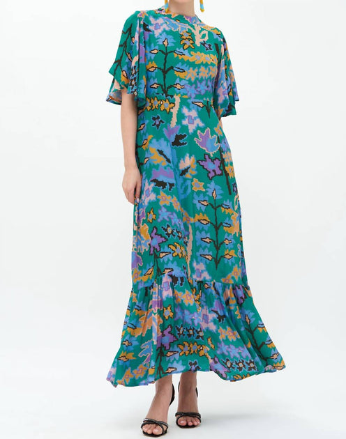 Oliphant Flirty Mock Neck Maxi Dress In Bukhara Green | Shop Premium ...