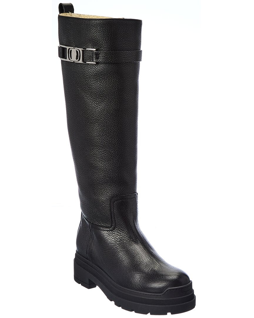 Ferragamo Salvatore Ryder F Leather Knee-high Boot | Shop Premium