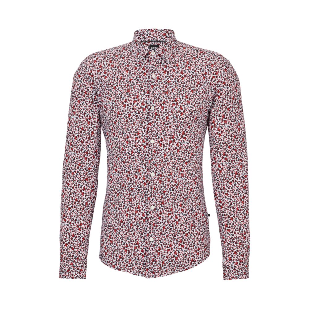 BOSS Slim-fit shirt with Kent collar in printed material