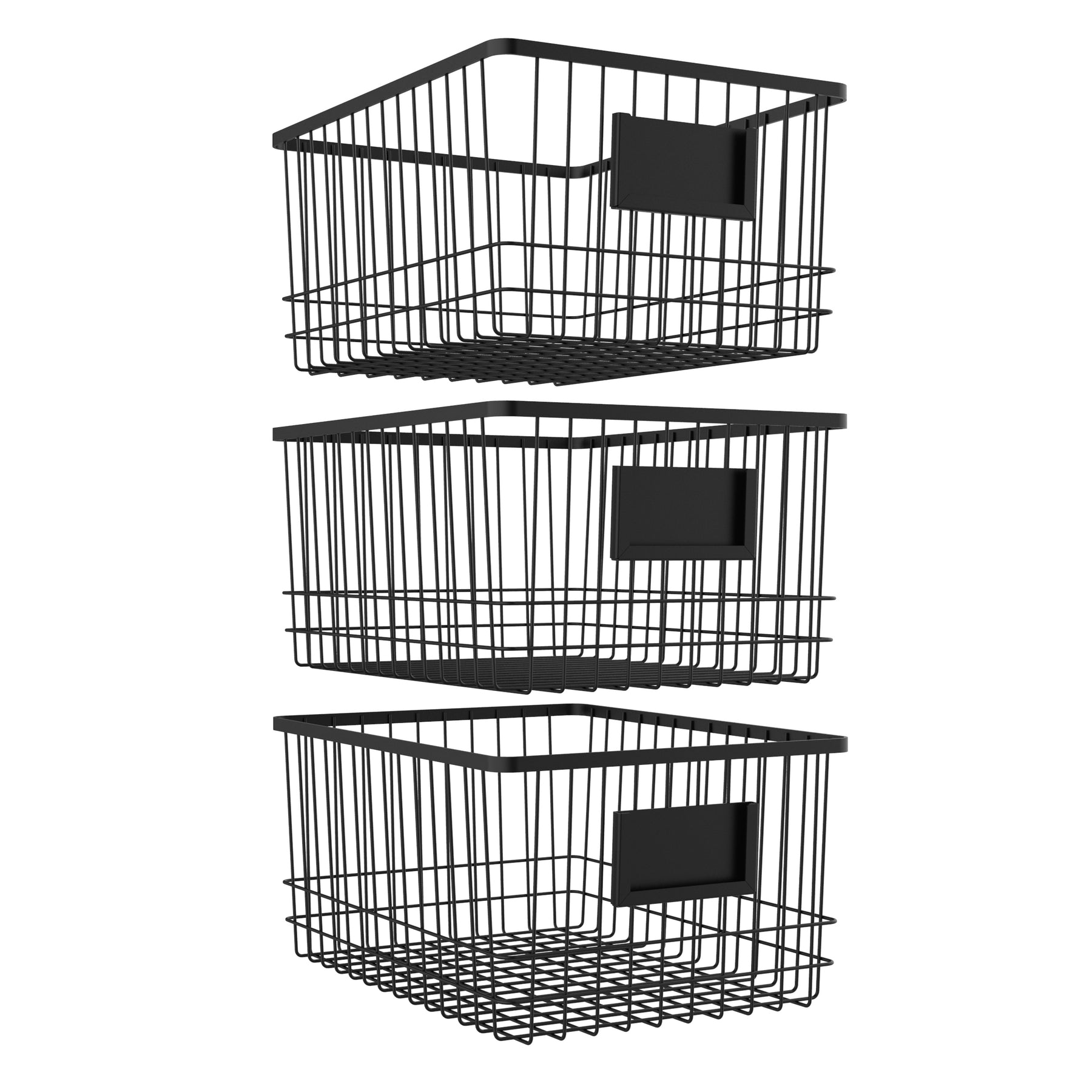 Oceanstar Stackable Metal Wire Storage Basket Set for Pantry, Countertop, Kitchen or Bathroom - Black (Set of 3)