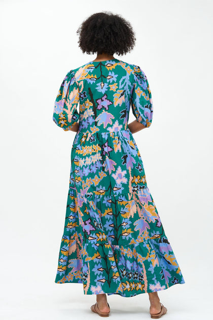 Oliphant Puff Sleeve Maxi Dress In Bukhara Green | Shop Premium Outlets