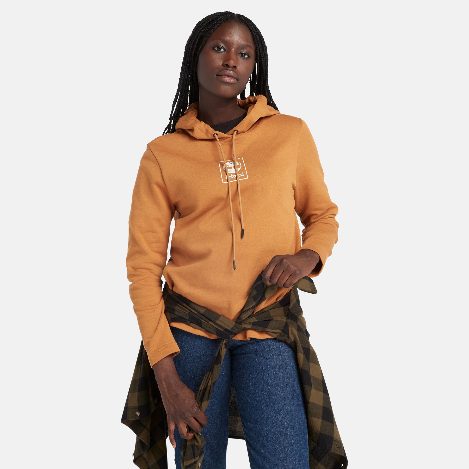Timberland Women's Small Stack Logo Hoodie (various sizes in Wheat/White)