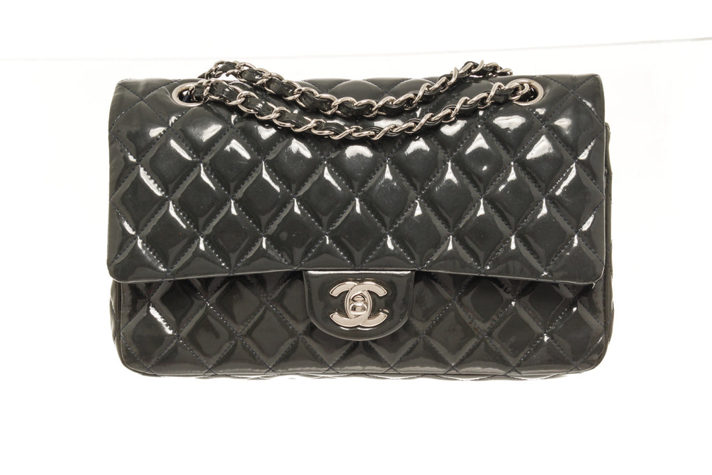 Chanel Black Patent Leather Medium Double Flap Shoulder Bag