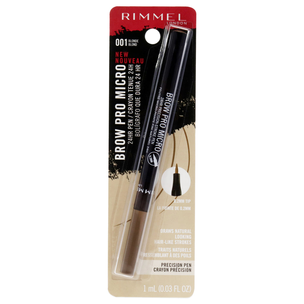 Rimmel London Brow Pro Micro Precison Pen - 001 Blonde For Women 0.03 Oz  Eyebrow Pencil