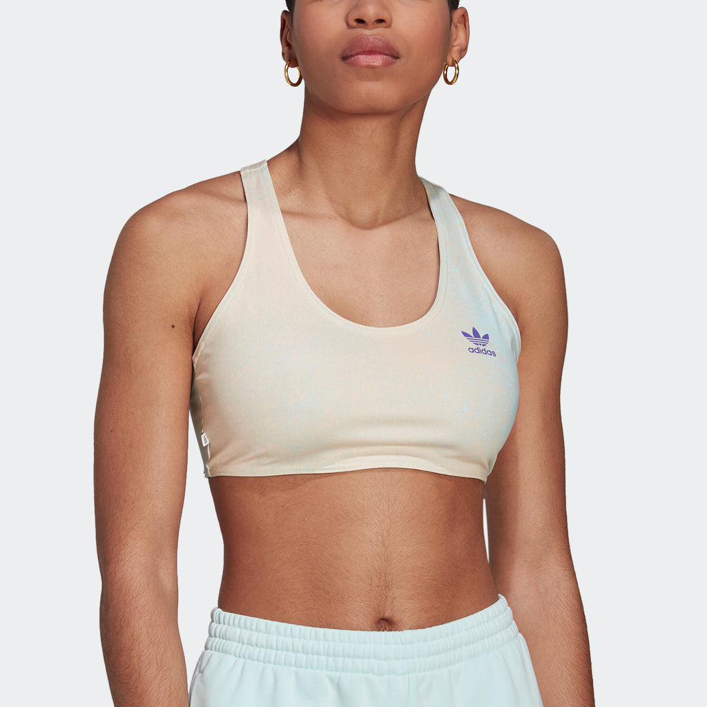 Adidas Women's Allover Print Bra Top - Almost Blue / Hazy Orange — Just For  Sports