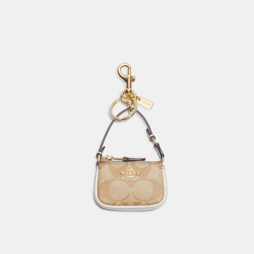 Coach Trigger Snap Bag Charm With Heart Cherry Print Gold/Chalk Multi