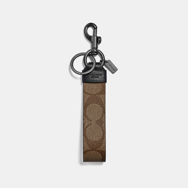 Coach Large Loop Key Fob In Signature Canvas Charcoal / Tan