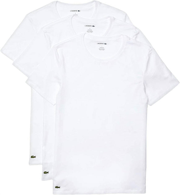 LACOSTE Men Essentials 3 Pack Slim Fit Crew Neck T-Shirts In White ...