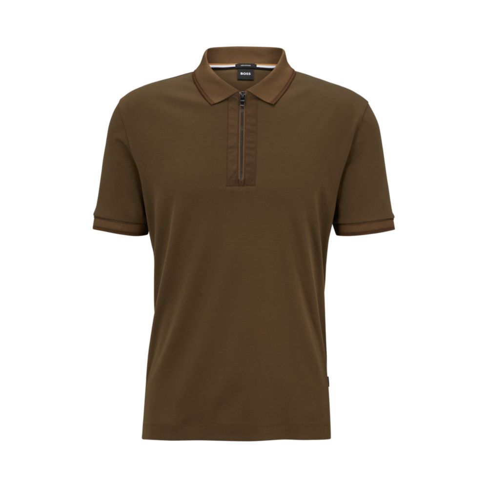 BOSS Mercerized-cotton polo shirt with zip placket