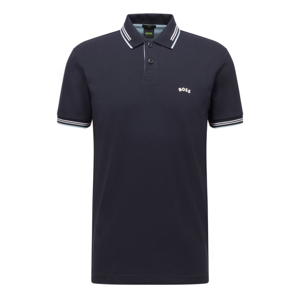 BOSS Curved-logo slim-fit polo shirt in stretch-cotton piqu