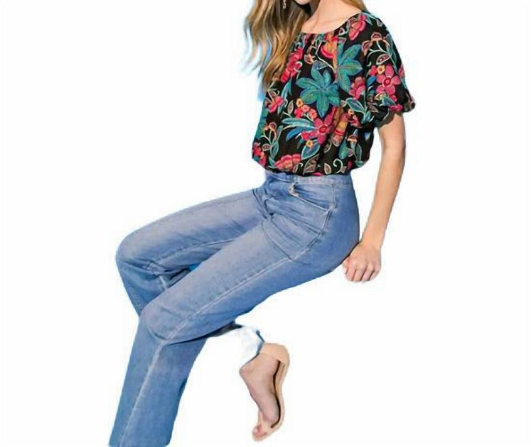 FLYING TOMATO Top With Puff Sleeves In Black Floral | Shop Premium Outlets