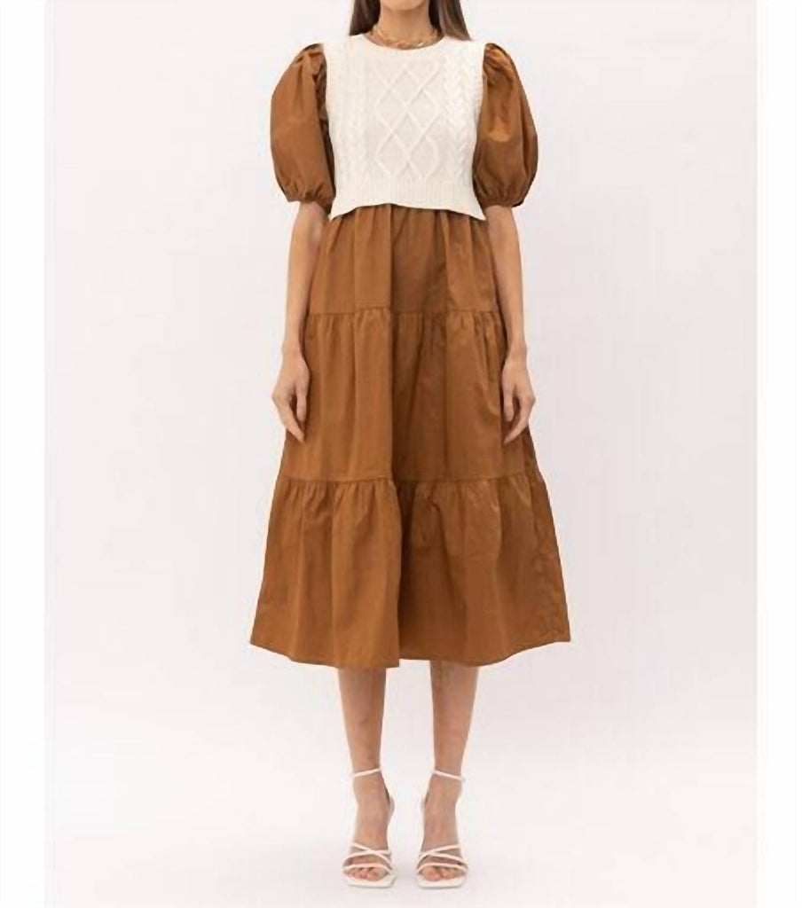 Sofie The Label Cecile Poplin Midi Dress With Vest in Brown | Shop