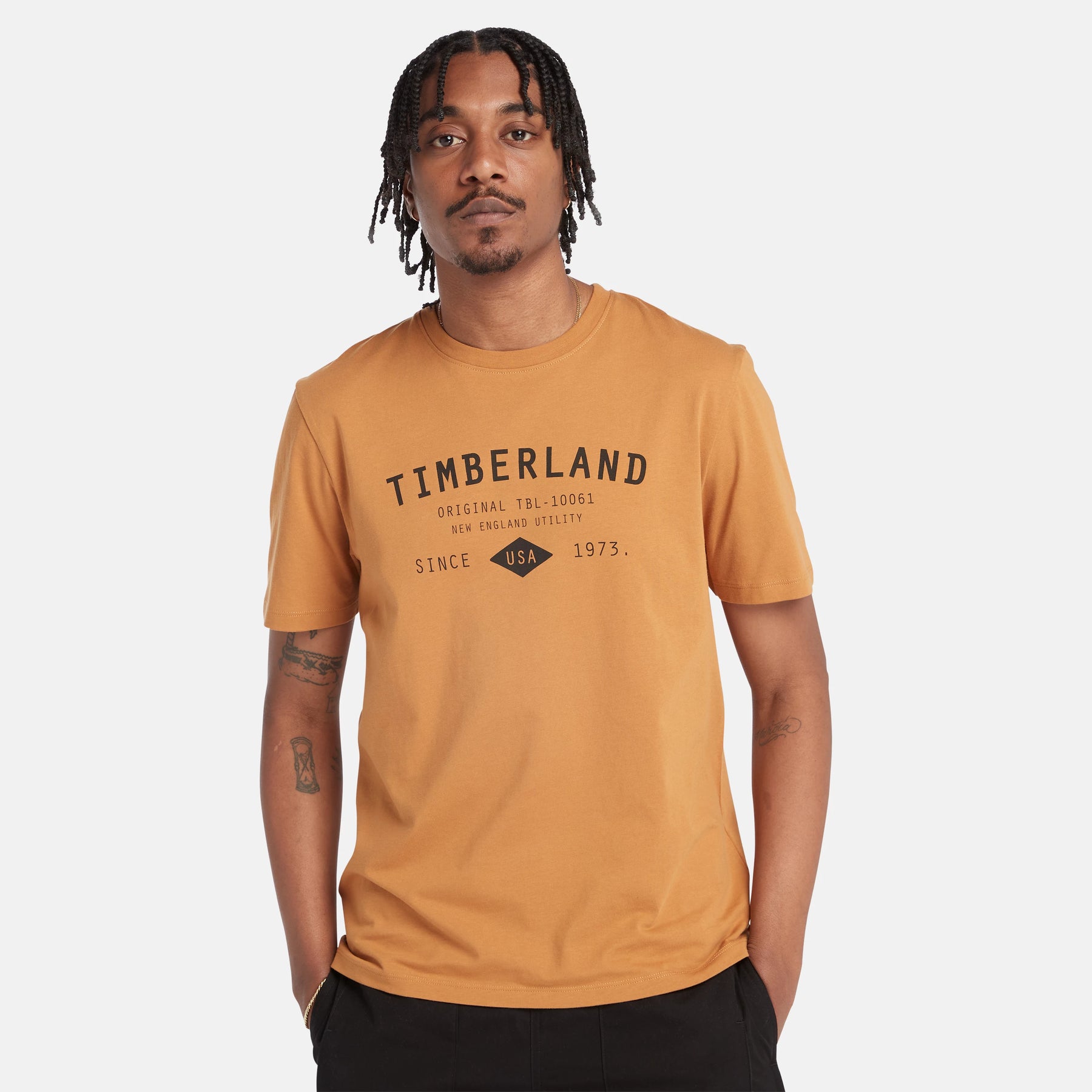 Timberland Men's Short Sleeve Workwear Label T-Shirt (various sizes in Wheat Boot)
