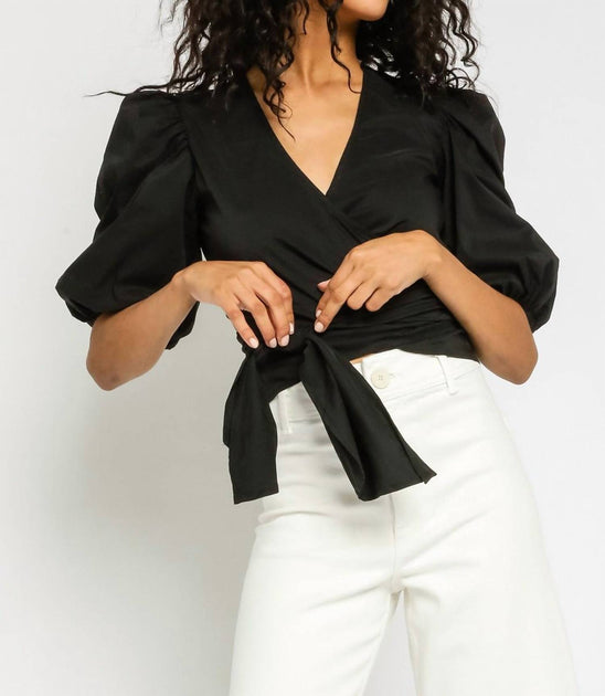 OLIVACEOUS Puff Sleeve Wrap Top In Black | Shop Premium Outlets
