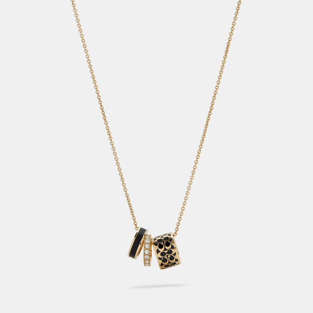 코치 COACH Outlet signature enamel necklace,gold/black