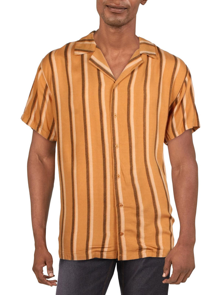 Mens Stripe Short Sleeve Button-Down Shirt