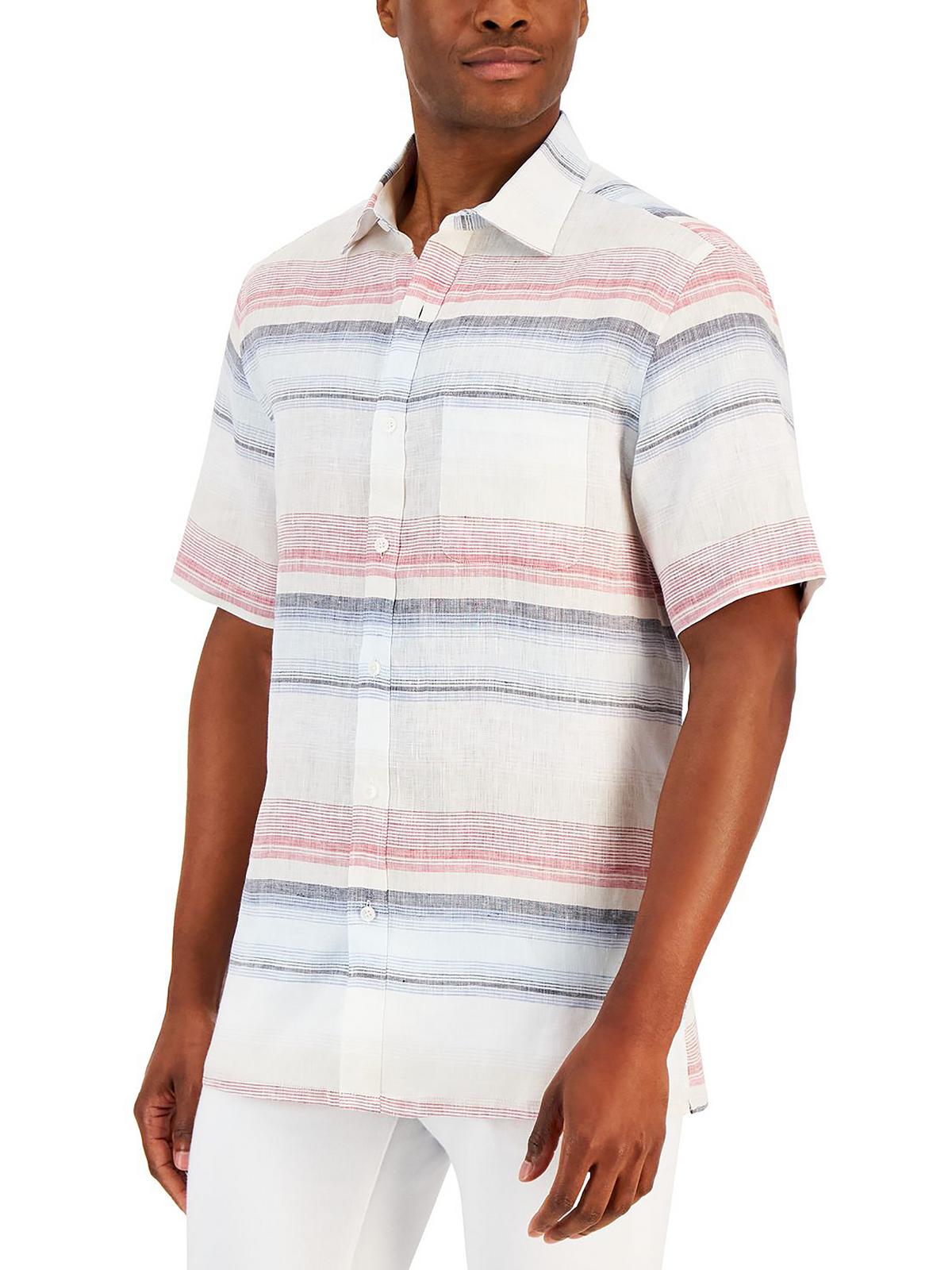 Club Room Darren Mens Linen Short Sleeve Button-Down Shirt