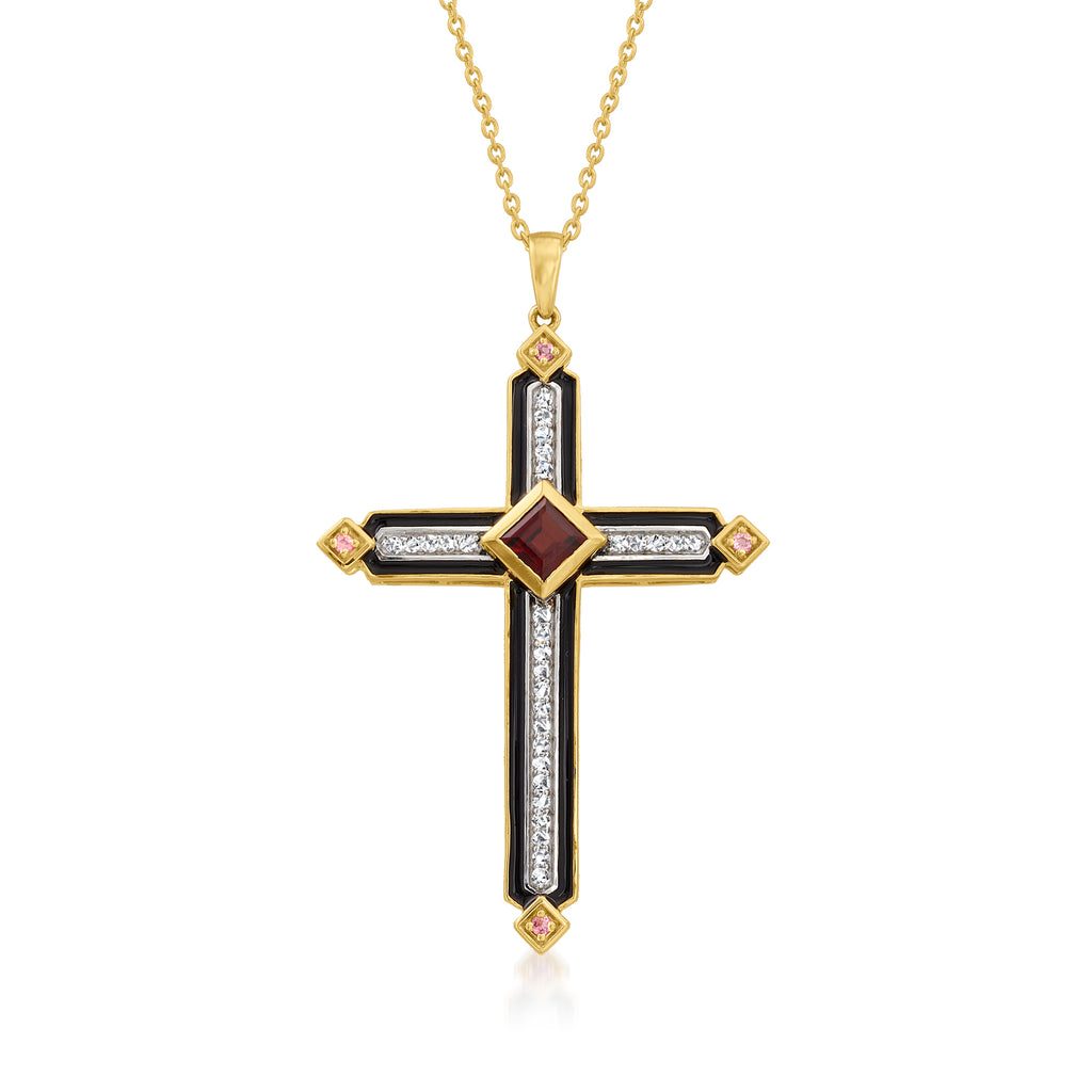 Ross-Simons Multi-gemstone Cross Pendant Necklace With Black